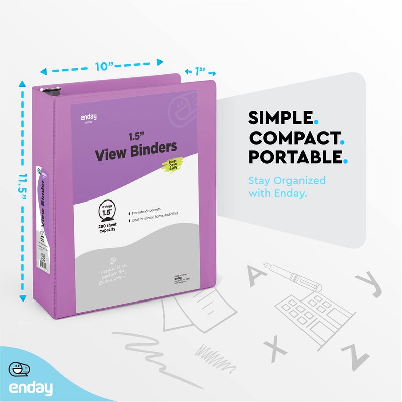 Enday 3 Ring Binder 1.5 Inch Purple  1  inch Binder Clear View Cover with 2 Inside Pockets  Colored School Supplies Office and Home - by Enday - Image 4
